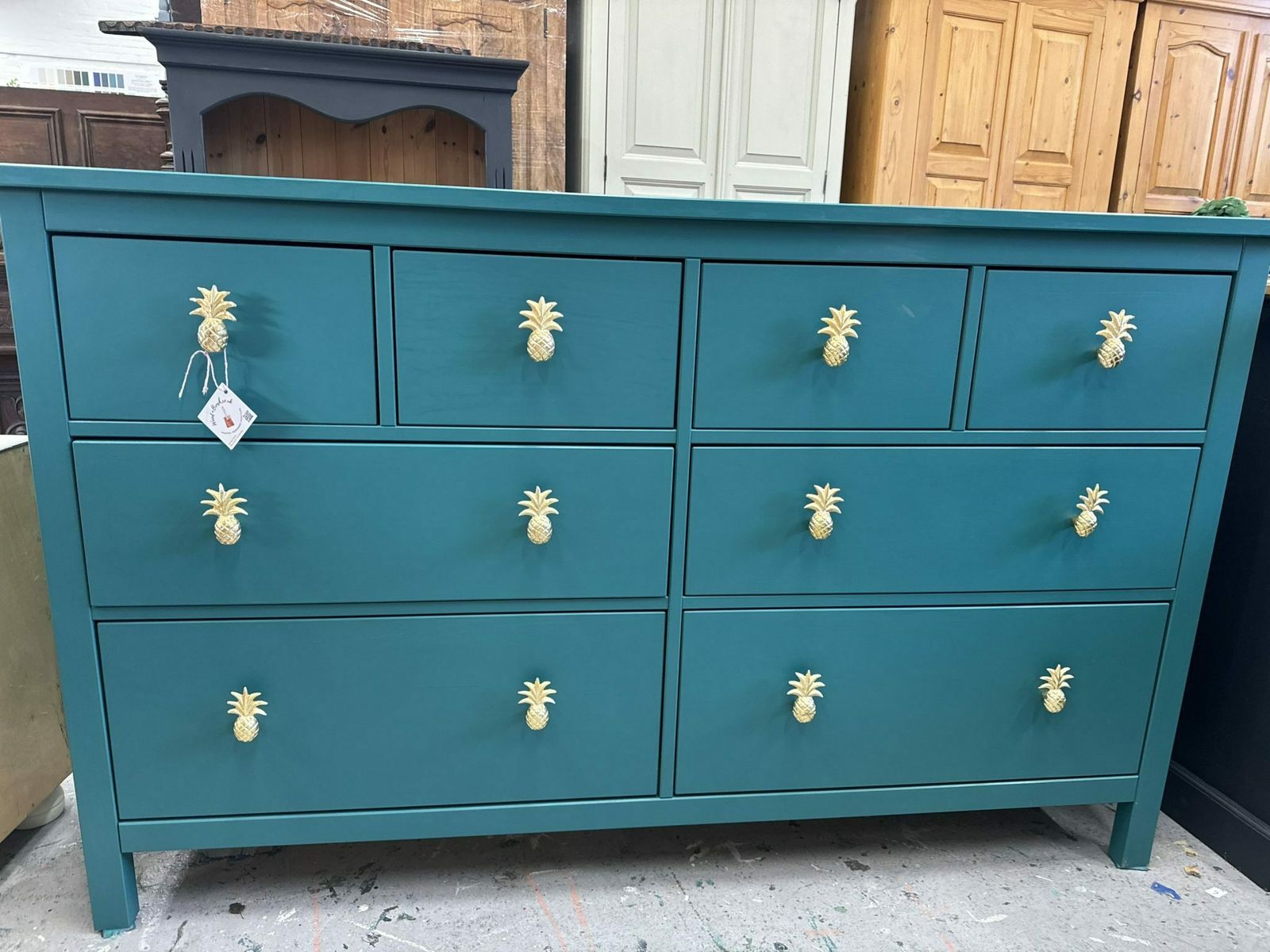 Large Chest Of Drawers Teal And Gold Pineapples Painted Bespoke