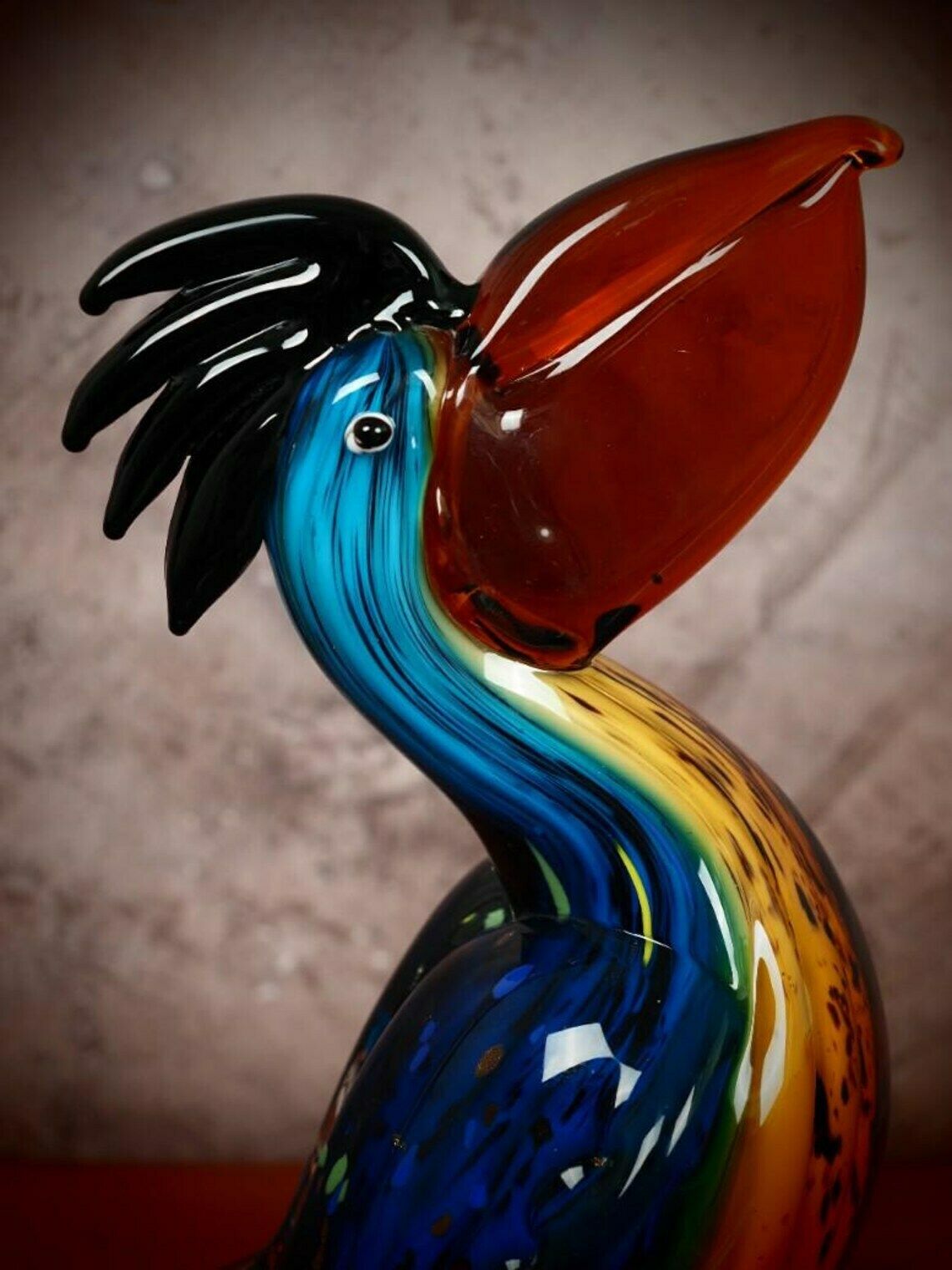 Murano Style Glass Pelican Figurine – Art Decor & Unique Gift For Collectors photo for sale
