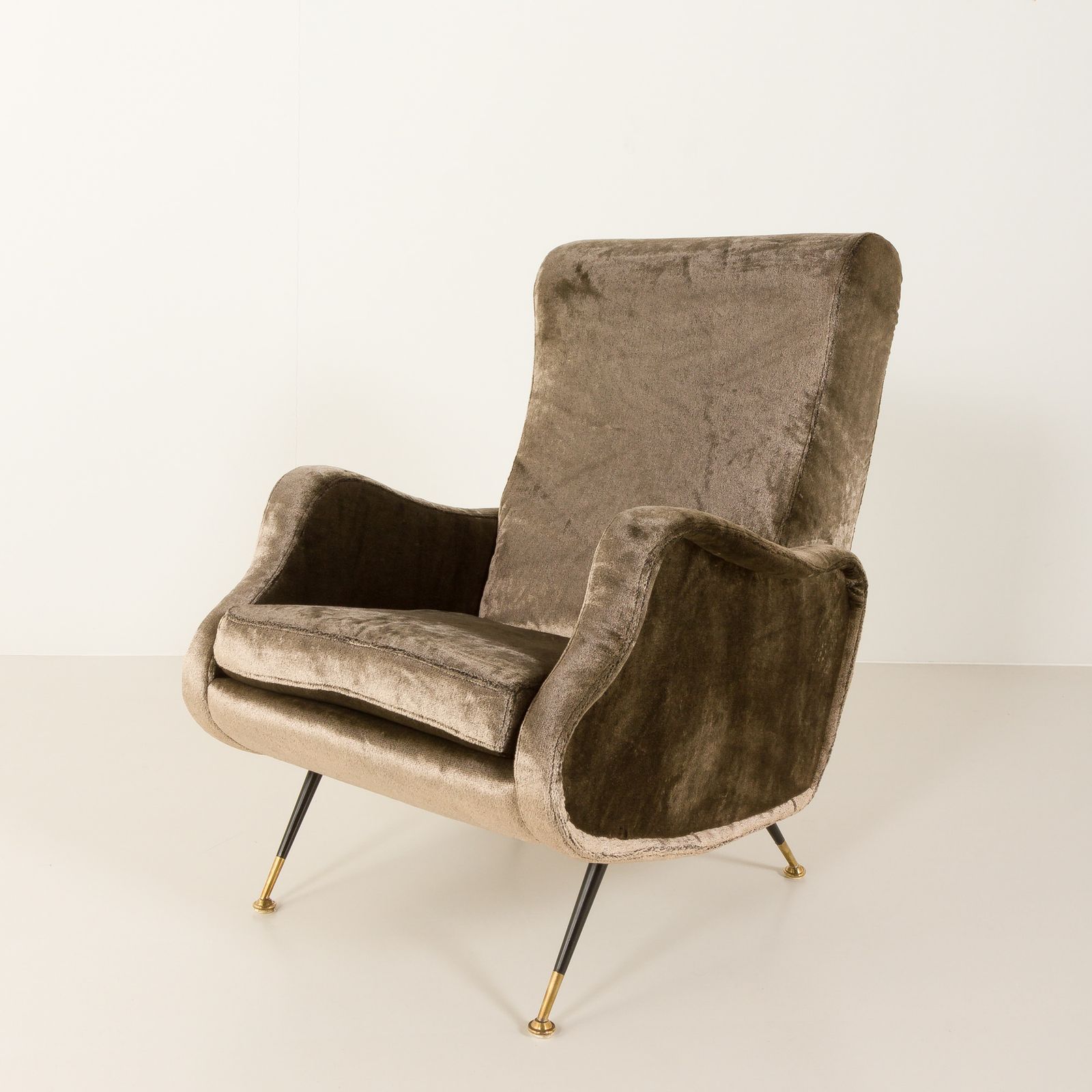 photo for sale Italian Velevet Mid Century Lounge Chair In The Style Of Marco Zanuso, 1960s