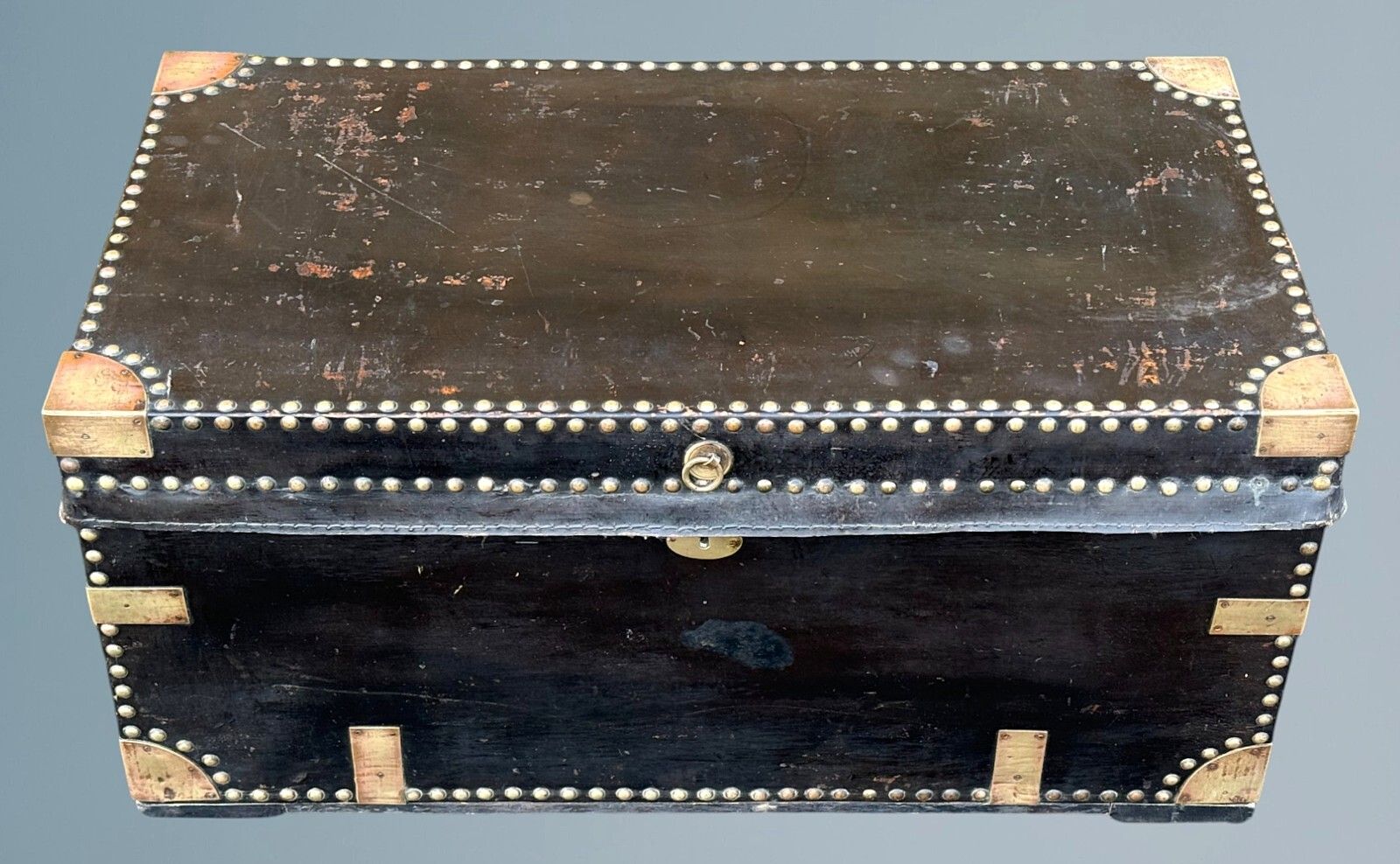 19th Century Leather And Brass Mounted Military Campaign Chest photo furniture