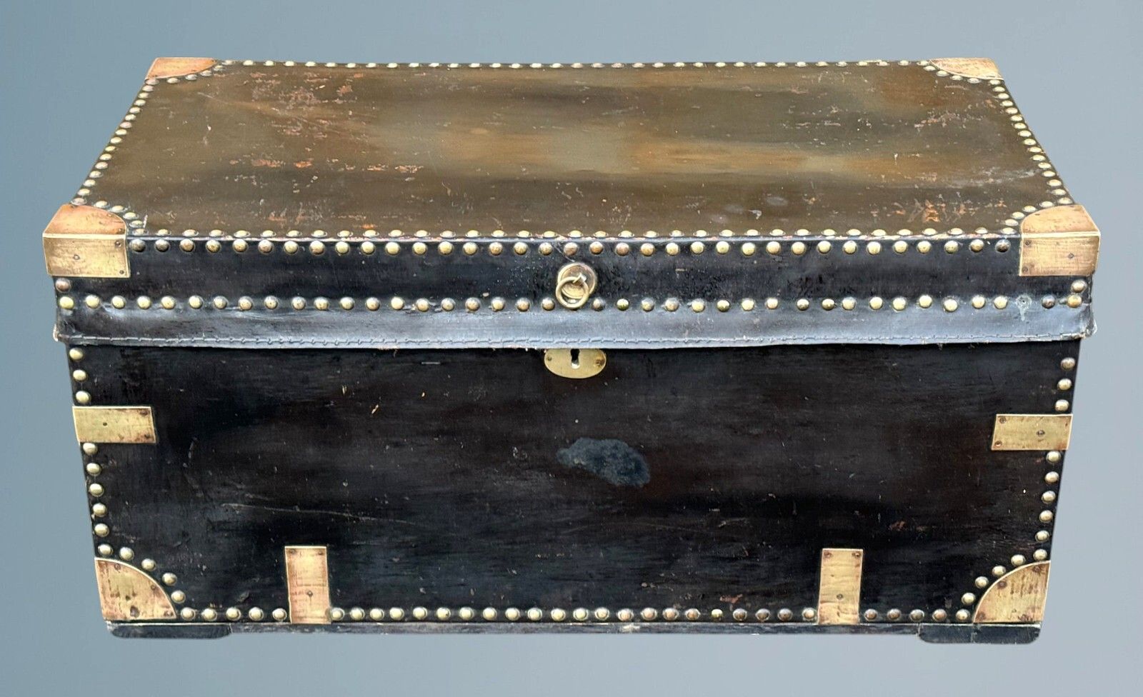 19th Century Leather And Brass Mounted Military Campaign Chest photo Furniture