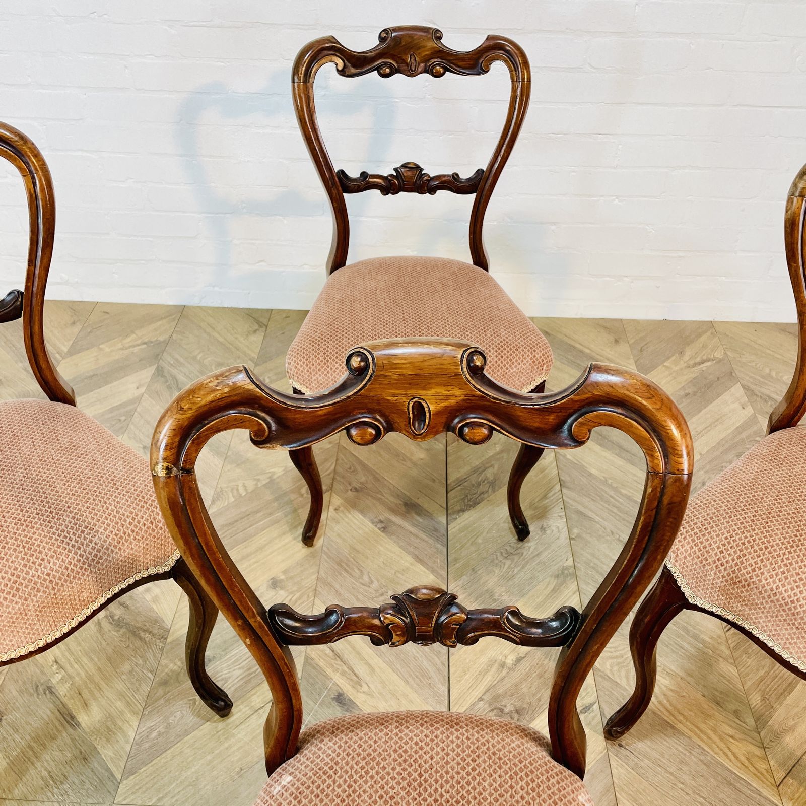 Antique English Walnut Balloon Back Dining Chairs, Set Of 4 photo buy