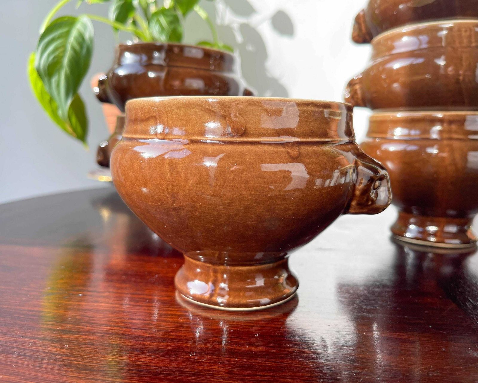 6 Vintage Emile Henry Lion Head Soup Bowls   Brown Ceramic, Made In France   Elegant And Traditional French Design For Your Recipes photo buy