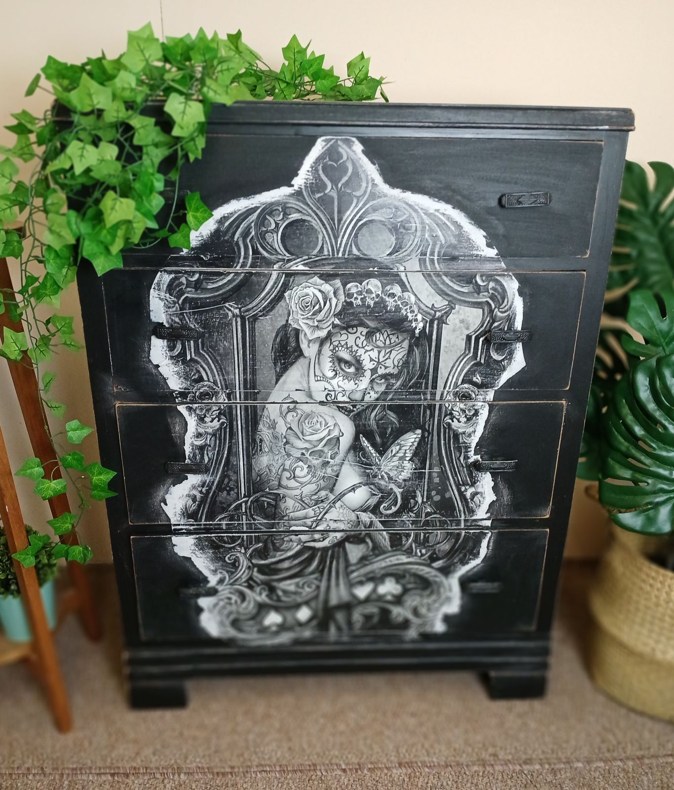 photo vinterior Day Of The Dead Chest Of Drawers Bedroom Furniture Black Chest Of Drawers