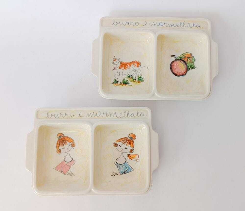 Pair Of Flat Trays Butter And Jam In Ceramic Mid Century Era Home Decor The Four Leaf Clover