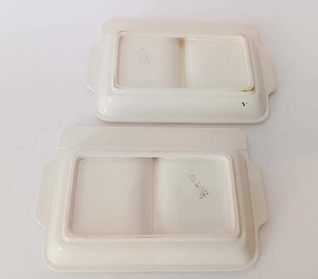 Pair Of Flat Trays Butter And Jam In Ceramic Mid Century Era Home Decor The Four Leaf Clover photo 161.0