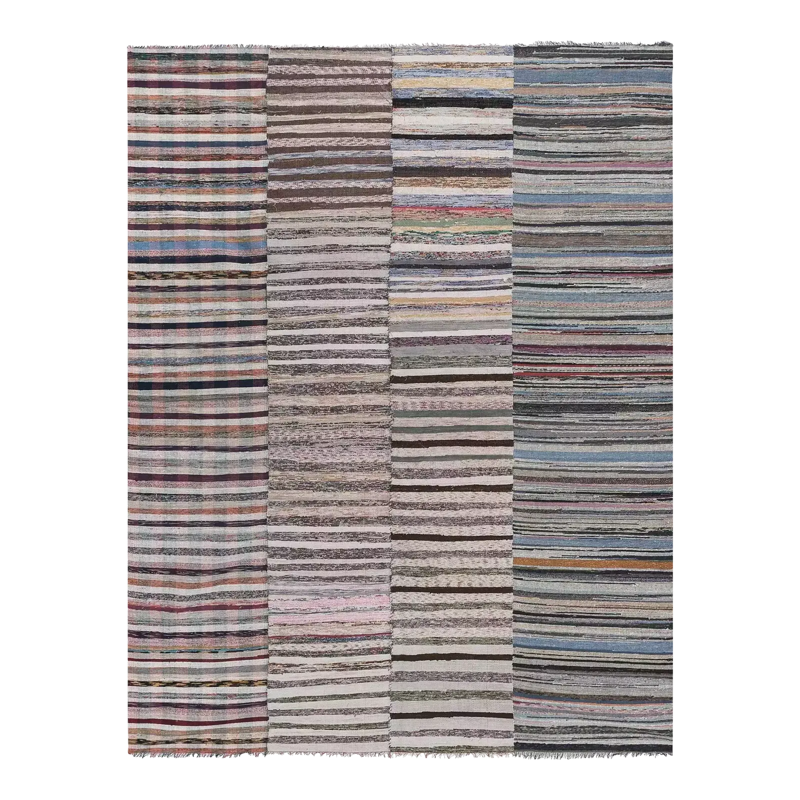 Striped Chaput Kilim, Colorful Cotton Turkish Rag Rug 8' X 10'6''