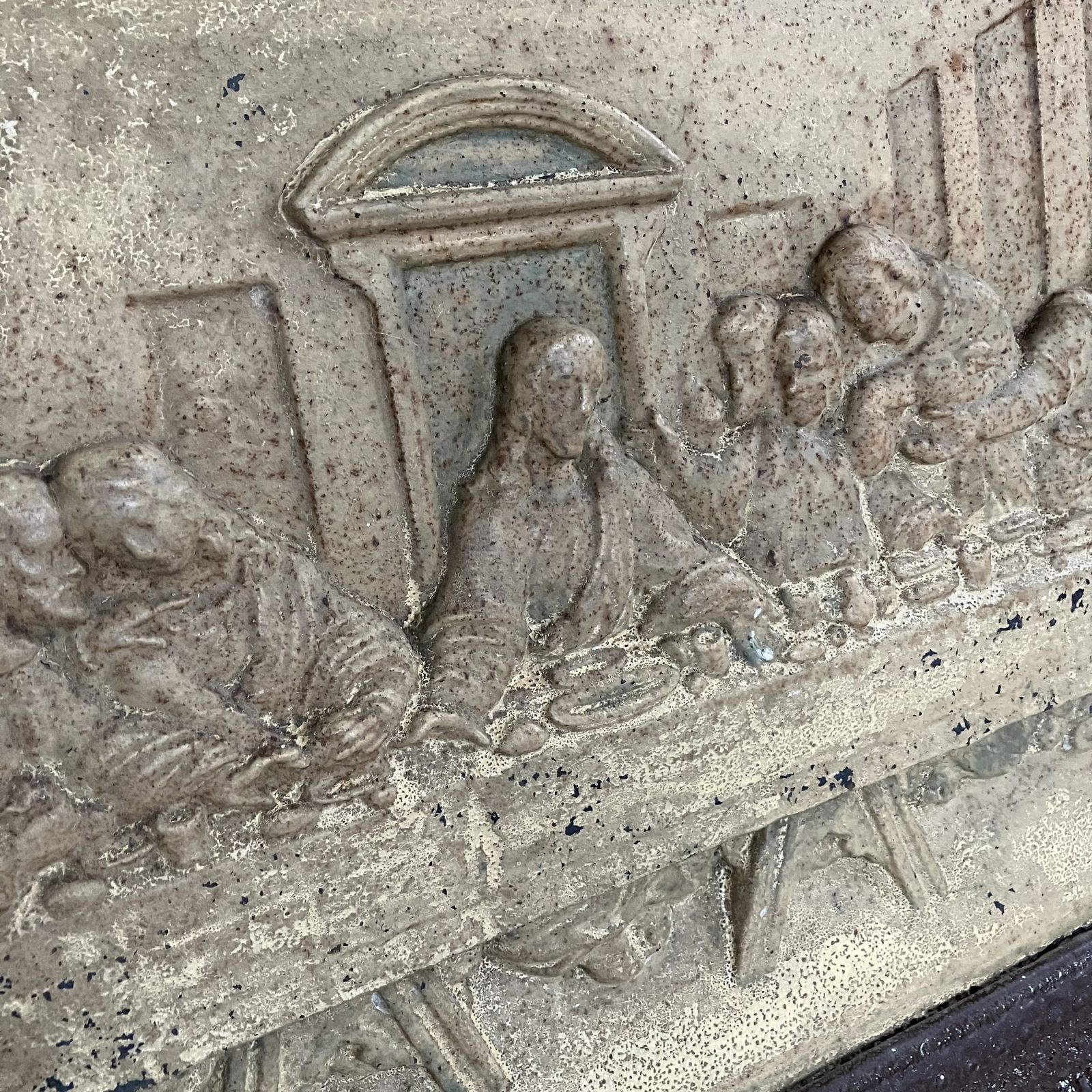 Antique Salvaged 19th Century Framed Cast Iron Relief Panel Of Da Vinci's The Last Supper photo buy