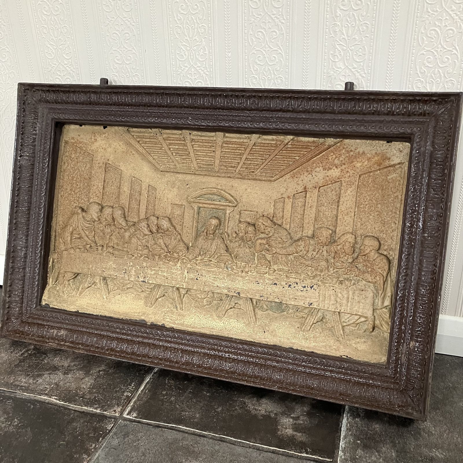 photo furniture Antique Salvaged 19th Century Framed Cast Iron Relief Panel Of Da Vinci's The Last Supper