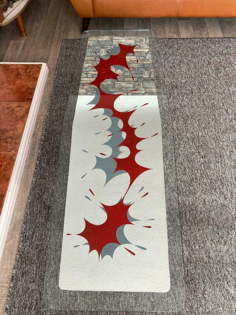 Italian Glass Top Coffee Table With Red And Grey Mid Century Abstract Art photo furniture