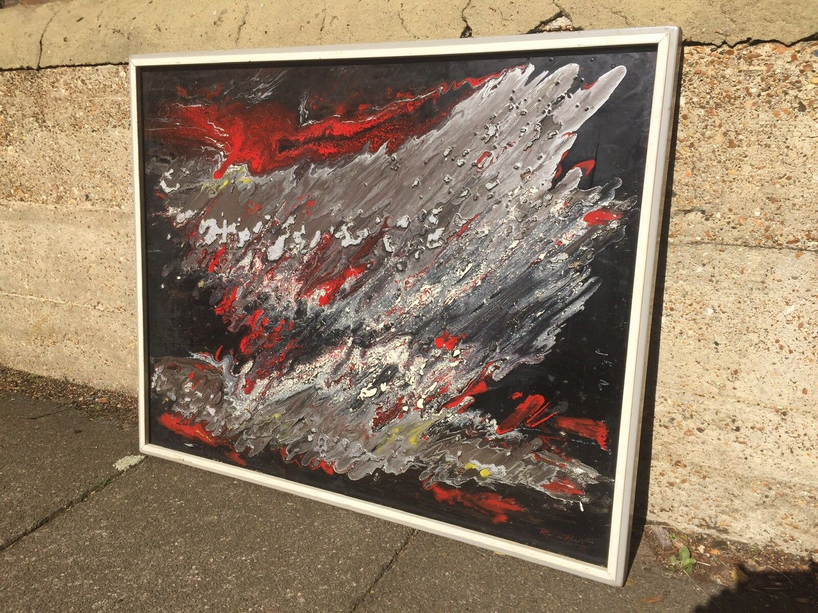 Original Mid Century Oil Painting Lava Mix Media Retro Belgian European School