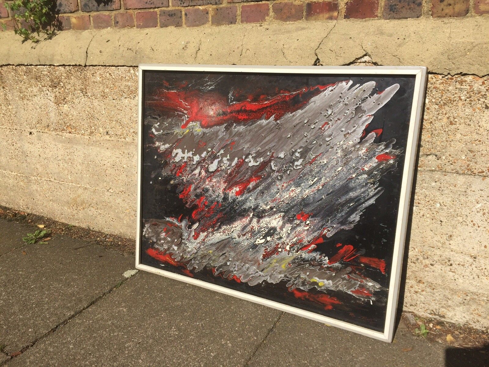Original Mid Century Oil Painting Lava Mix Media Retro Belgian European School photo furniture