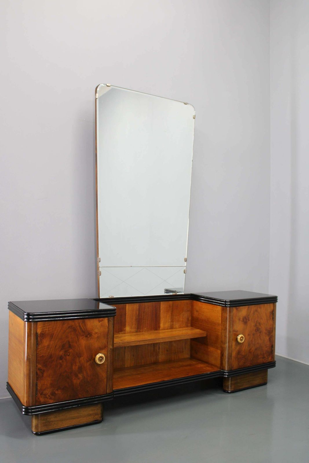 1940s Italian Art Deco Mirror Cabinet In Walnut Finish photo furniture