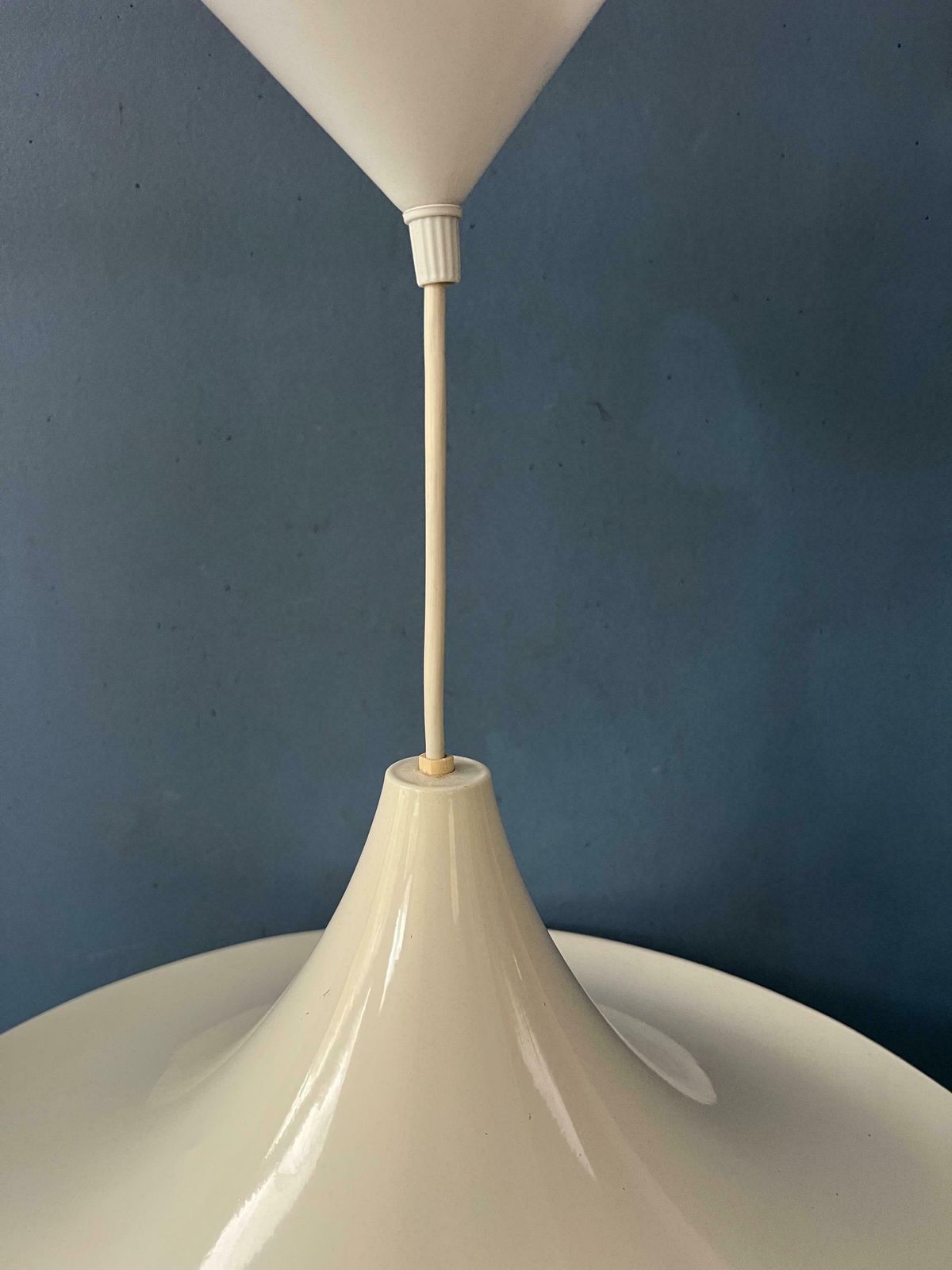 photo for sale Mid Century Beige Space Age Witch Hat Pendant Light