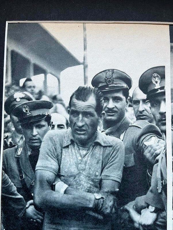Vintage Cycling Print   Gino Bartali Original 1950 Tour De France photo furniture