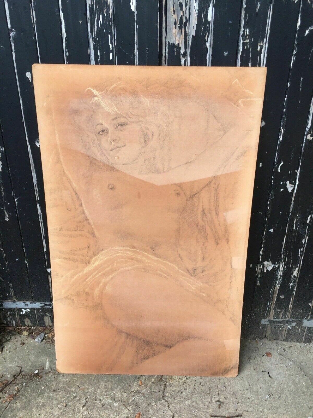 Original Mid Century Painting Nicholas Egon Chalk Portrait Artwork Erotic 1960s photo 300.0