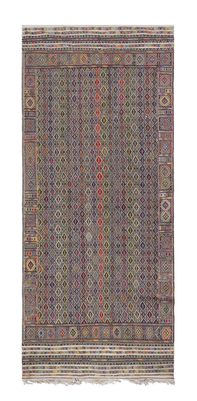 Vintage Turkish Kilim Jajim Rug With Geometrical Design 5'1" X 11'9"