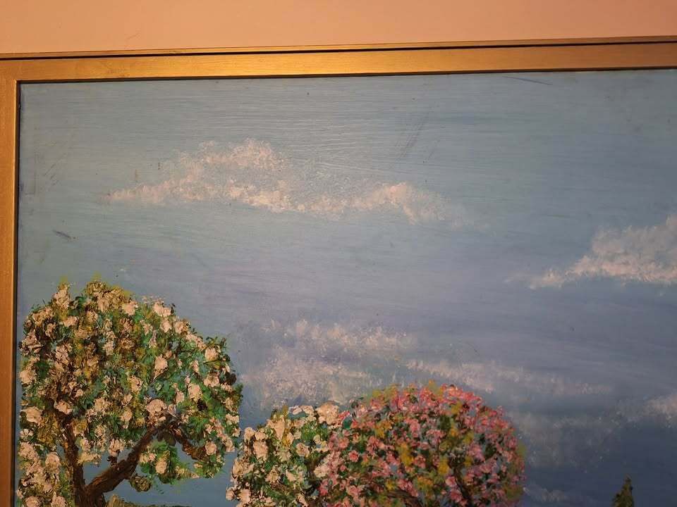 Fred Yates. Oil On Canvass. Signed. Large Picture 38in. X 49 1/2in. photo furniture