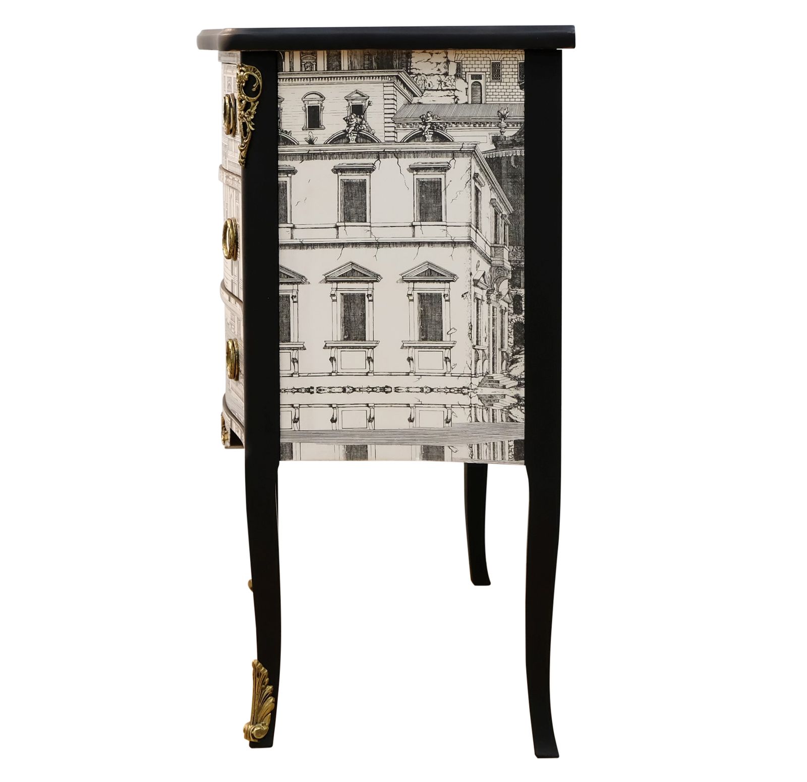 Louis XV Style Chest With Fornasetti Pattern Of Ancient Rome And Black Marble Top photo buy