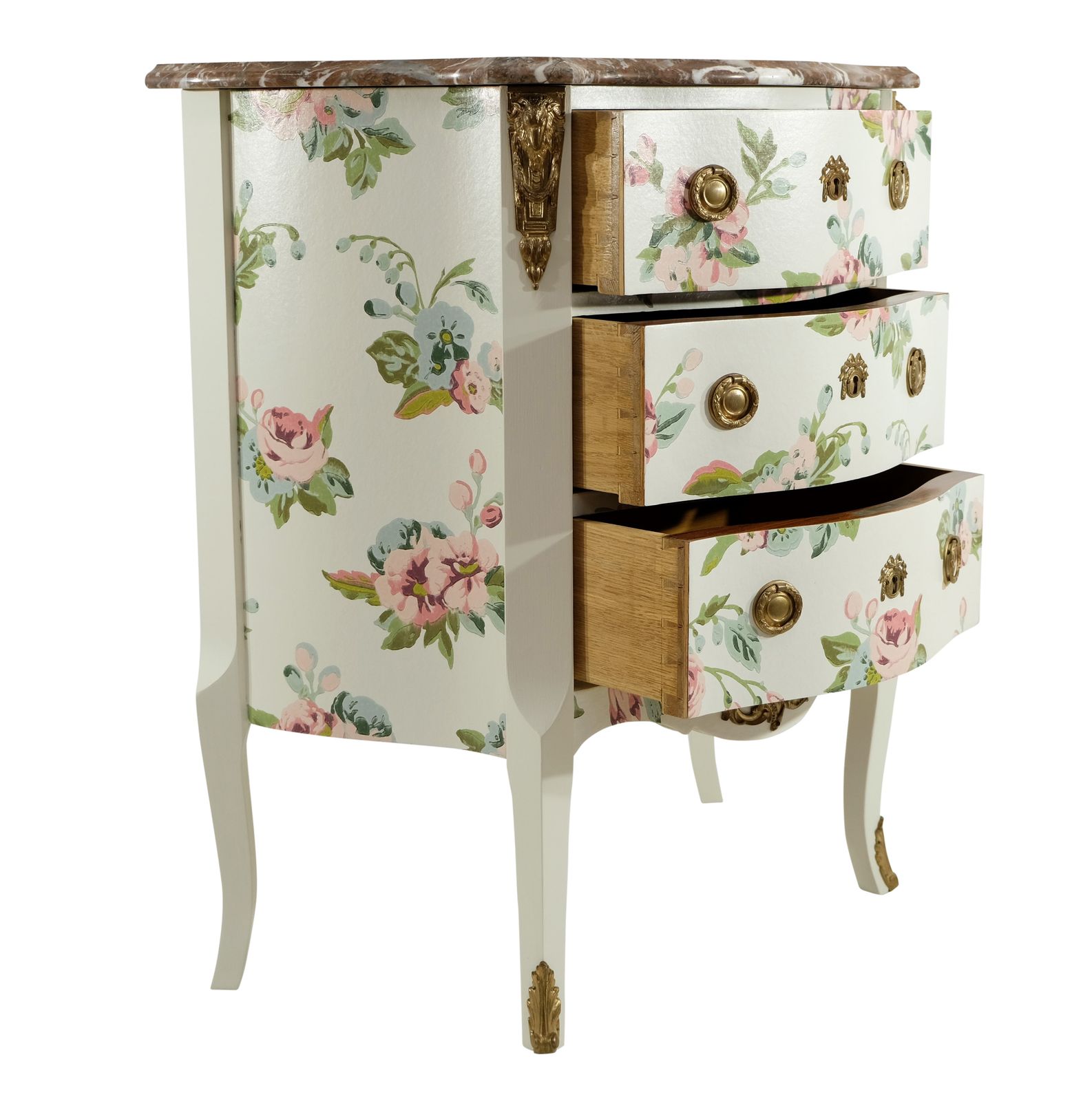 Louis XV Style Chest Three Drawer Chest With Floral Design And Natural Marble Top photo 1800.0