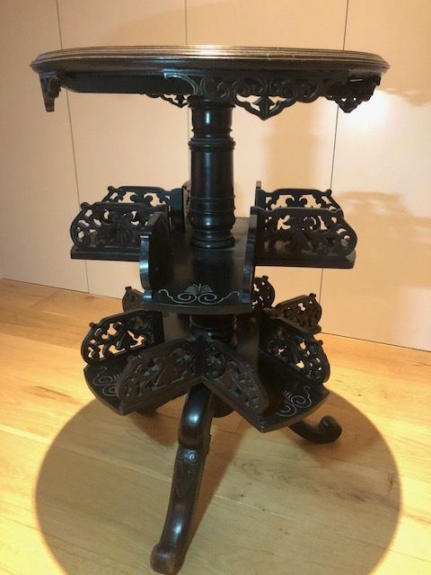 Japanese Style French Made Circular Revolving Bookcase And Table photo for sale
