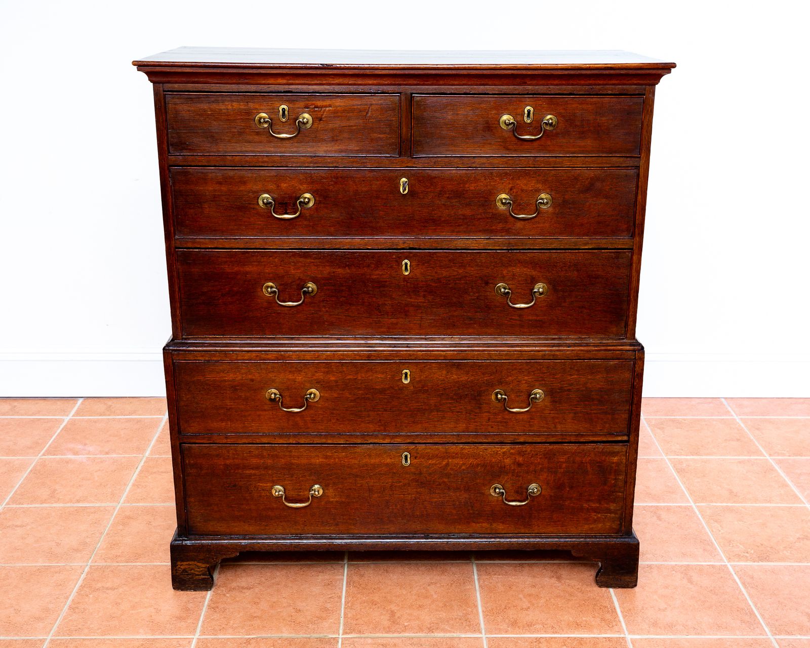 Georgian Oak Chest On Chest Of Drawers 1750 Antiqu.E Storage Country House Commode Tallboy Farmhouse Rusti.C Six Drawers Brass George II photo vintage