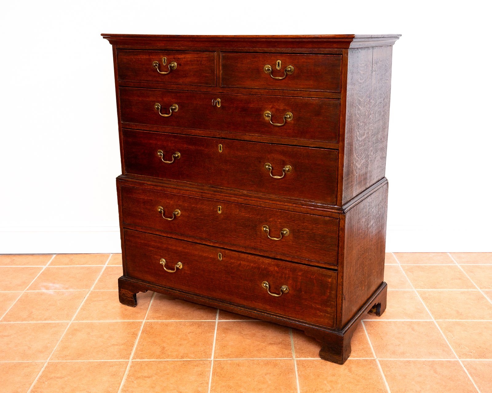 Georgian Oak Chest On Chest Of Drawers 1750 Antiqu.E Storage Country House Commode Tallboy Farmhouse Rusti.C Six Drawers Brass George II photo furniture