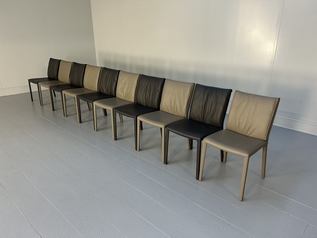 Suite Of 10 Cattelan Italia “Italia” Dining Chairs – In Mid & Dark Grey Leather photo for sale