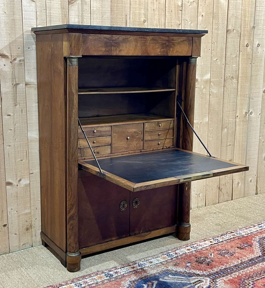 Empire Period Secretary In Walnut, Oak And Black Marble photo Furniture