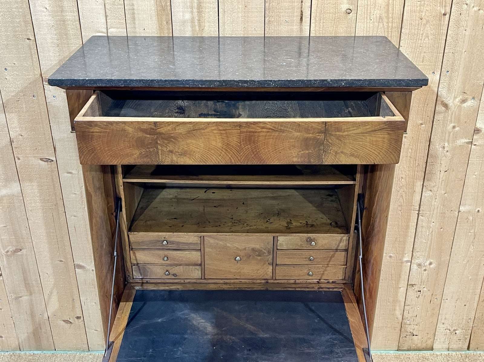 Empire Period Secretary In Walnut, Oak And Black Marble photo vintage