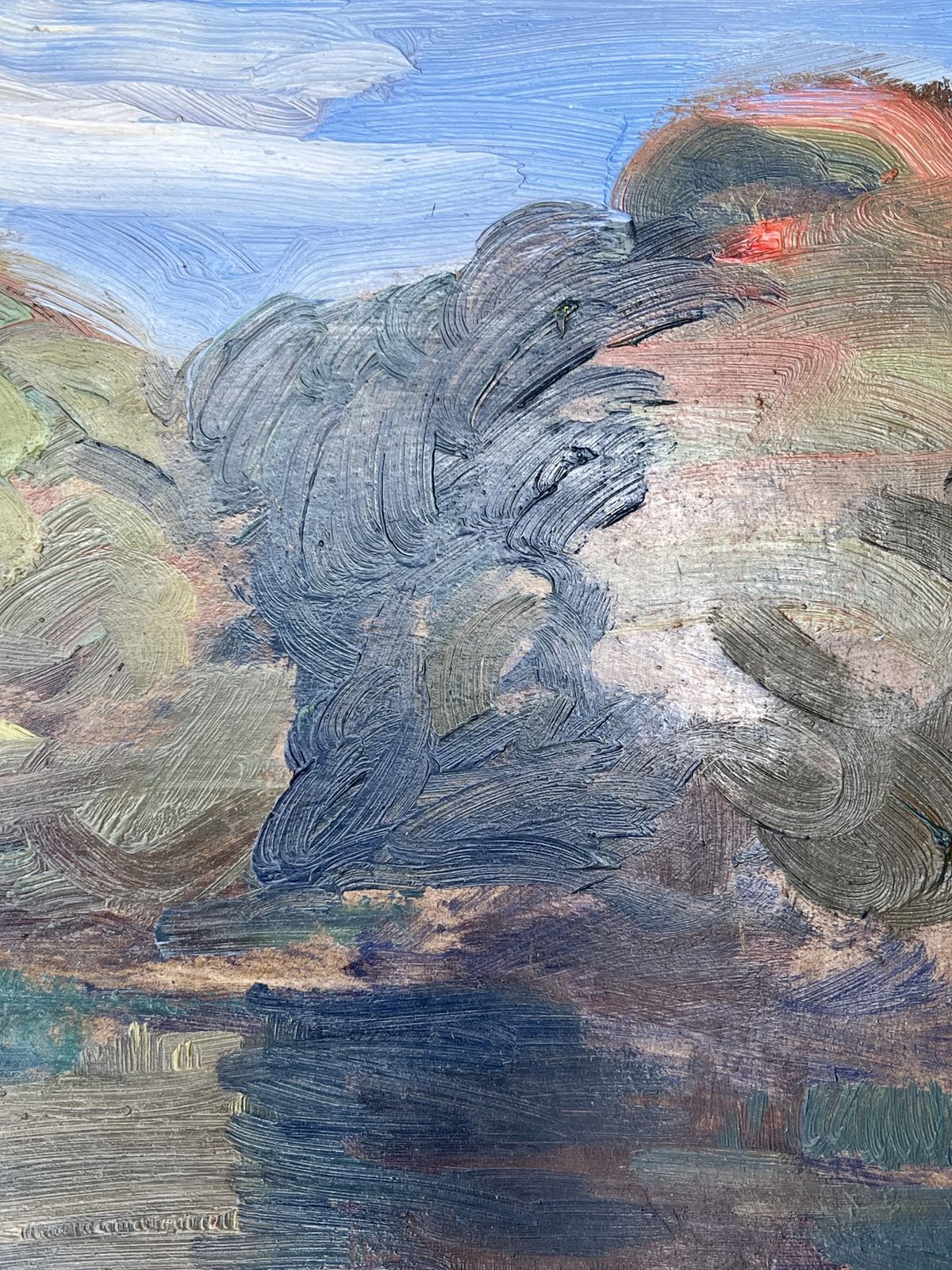 Lake Landscape, Oil On Board Painting photo vinterior