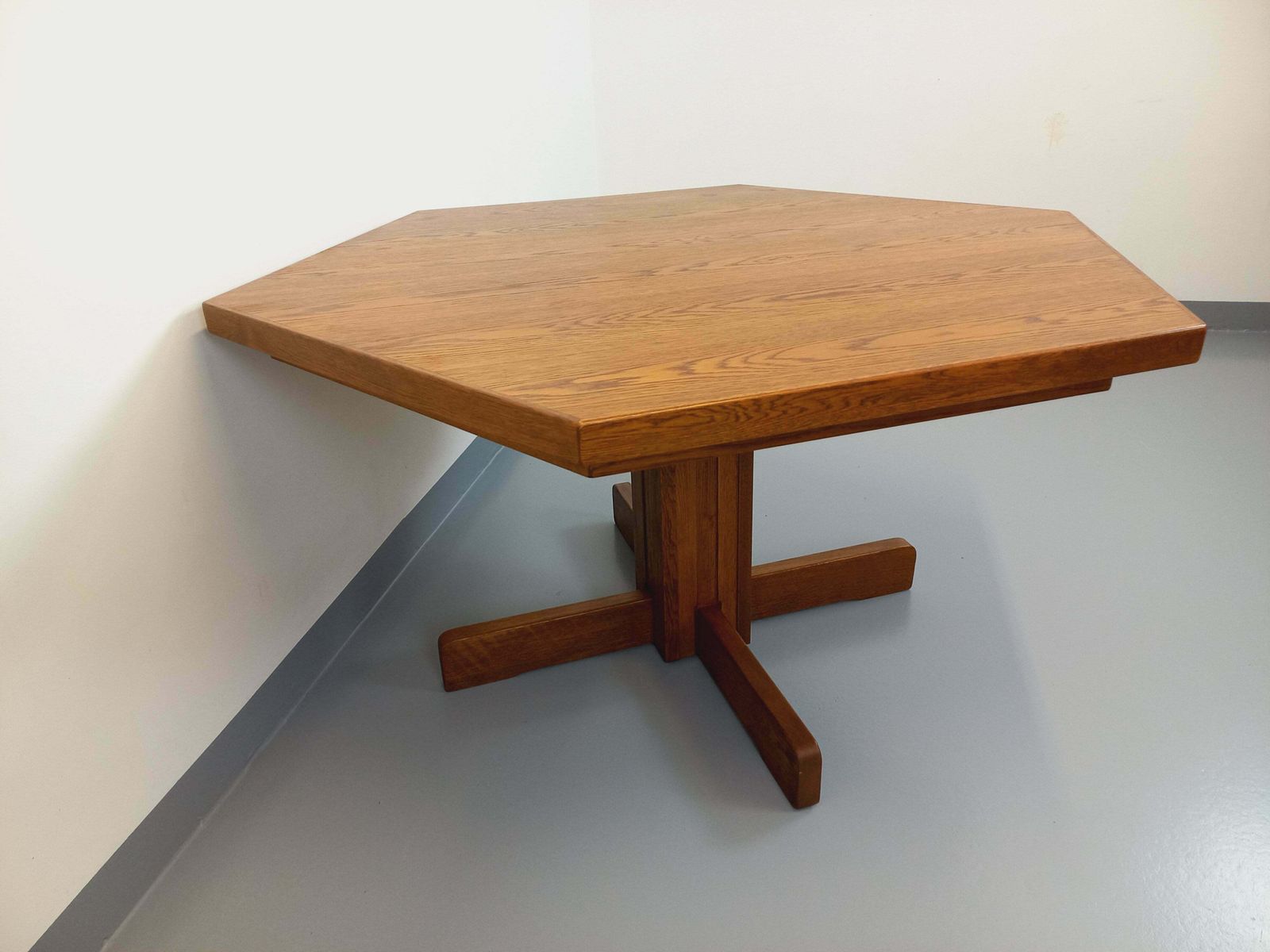 Hexagonal Oak Table, 1980s, Vintage photo vintage