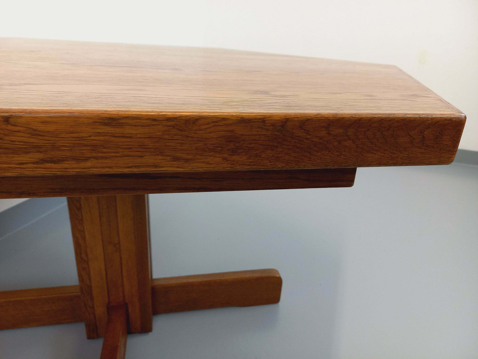 Furniture Hexagonal Oak Table, 1980s, Vintage photo