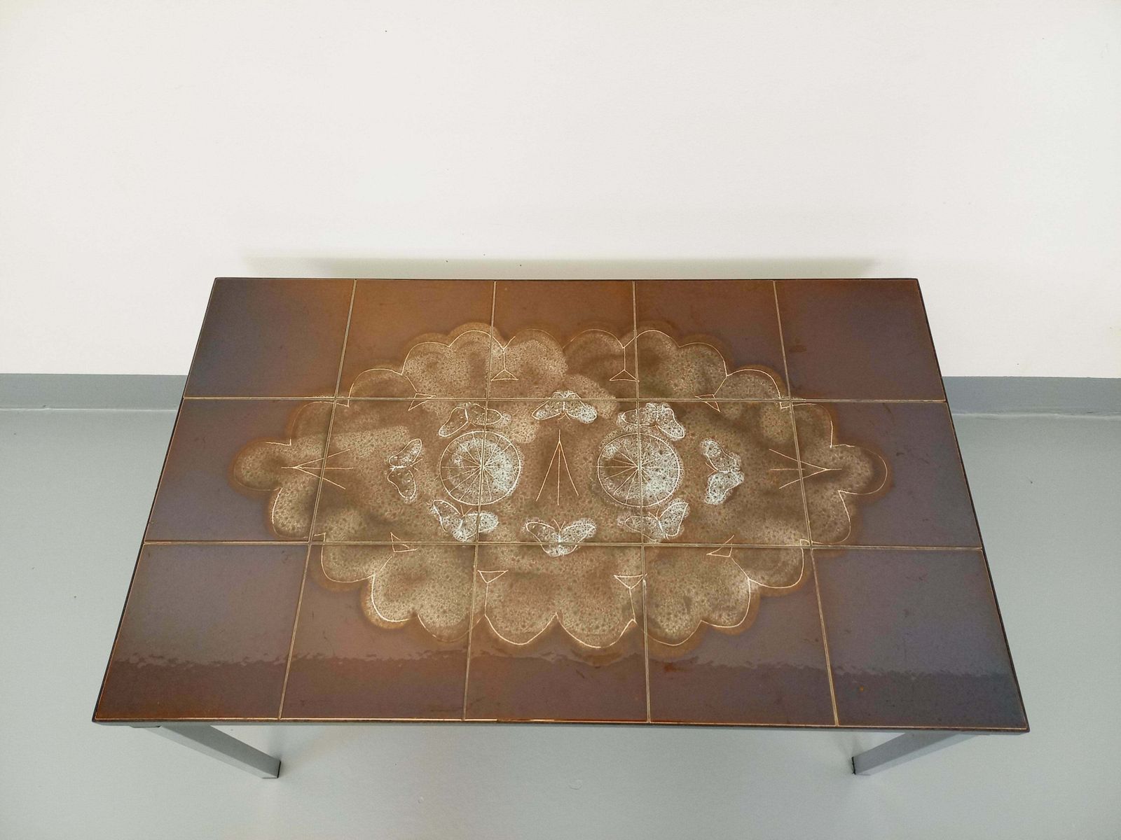 Rectangular Coffee Table In Metal And Brown Ceramic photo 253.0