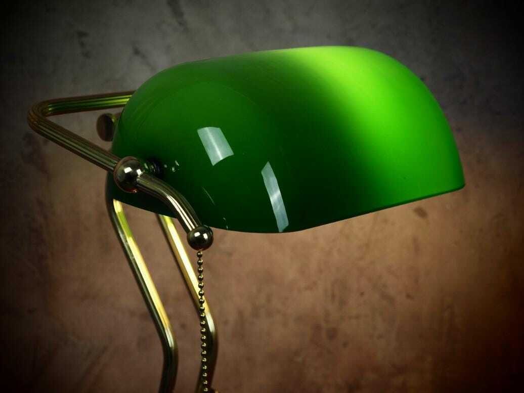 Banker Dark Brass Desk Lamp With Green Glass Shade – Elegant Office Décor, Perfect Gift For Students Or Professionals photo for sale