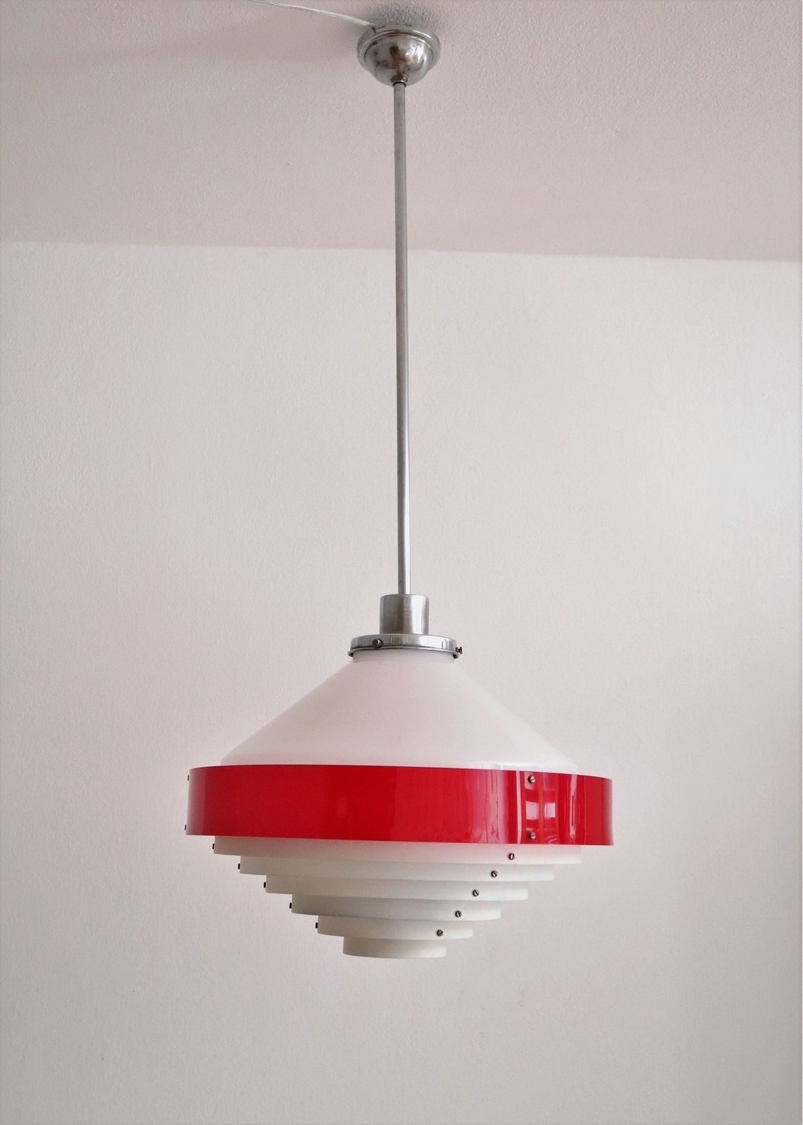 Italian Midcentury Pendant Lamp In Acrylic, Aluminium And Brass By Stilnovo, 1950s photo Lighting