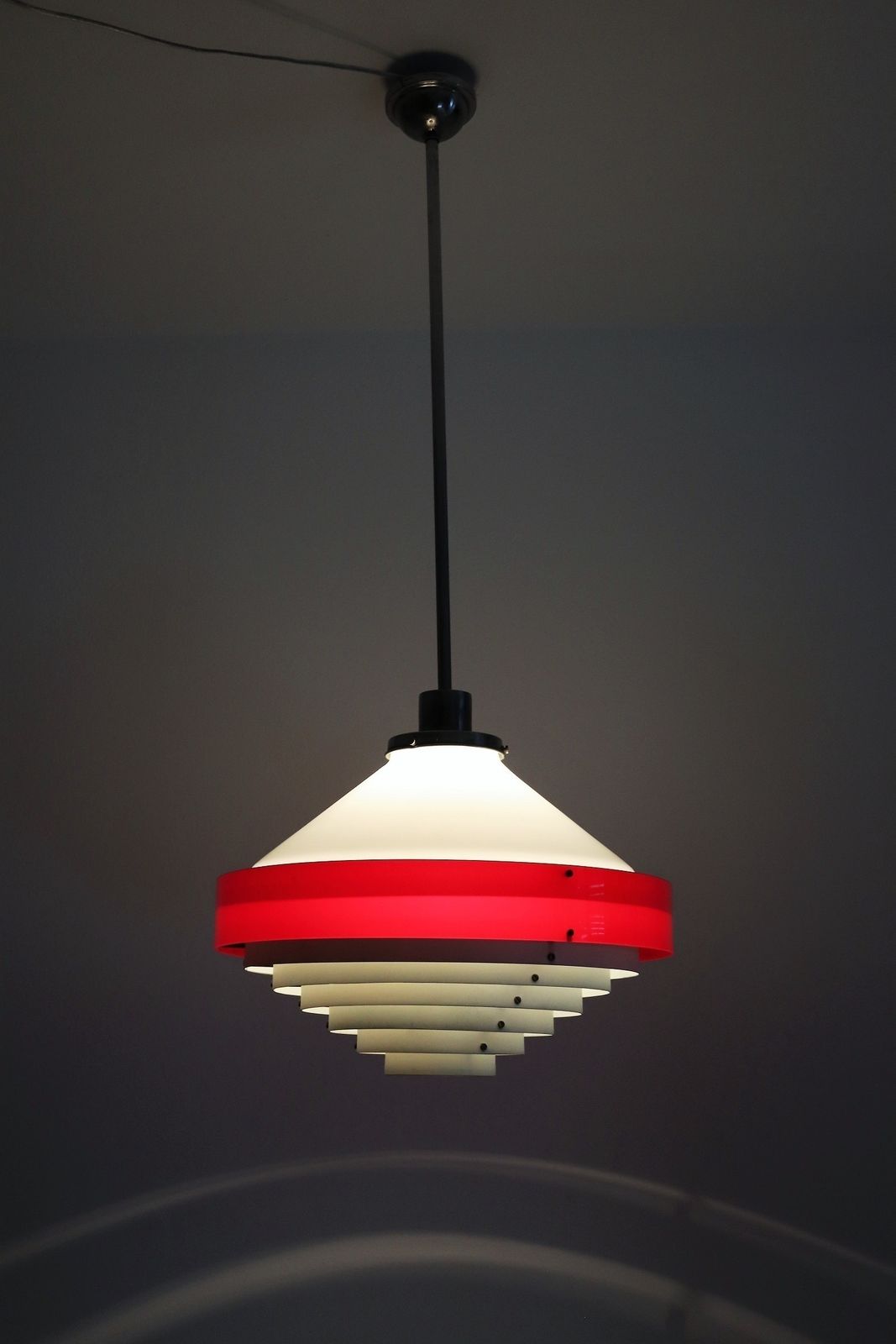 Italian Midcentury Pendant Lamp In Acrylic, Aluminium And Brass By Stilnovo, 1950s photo 990.0