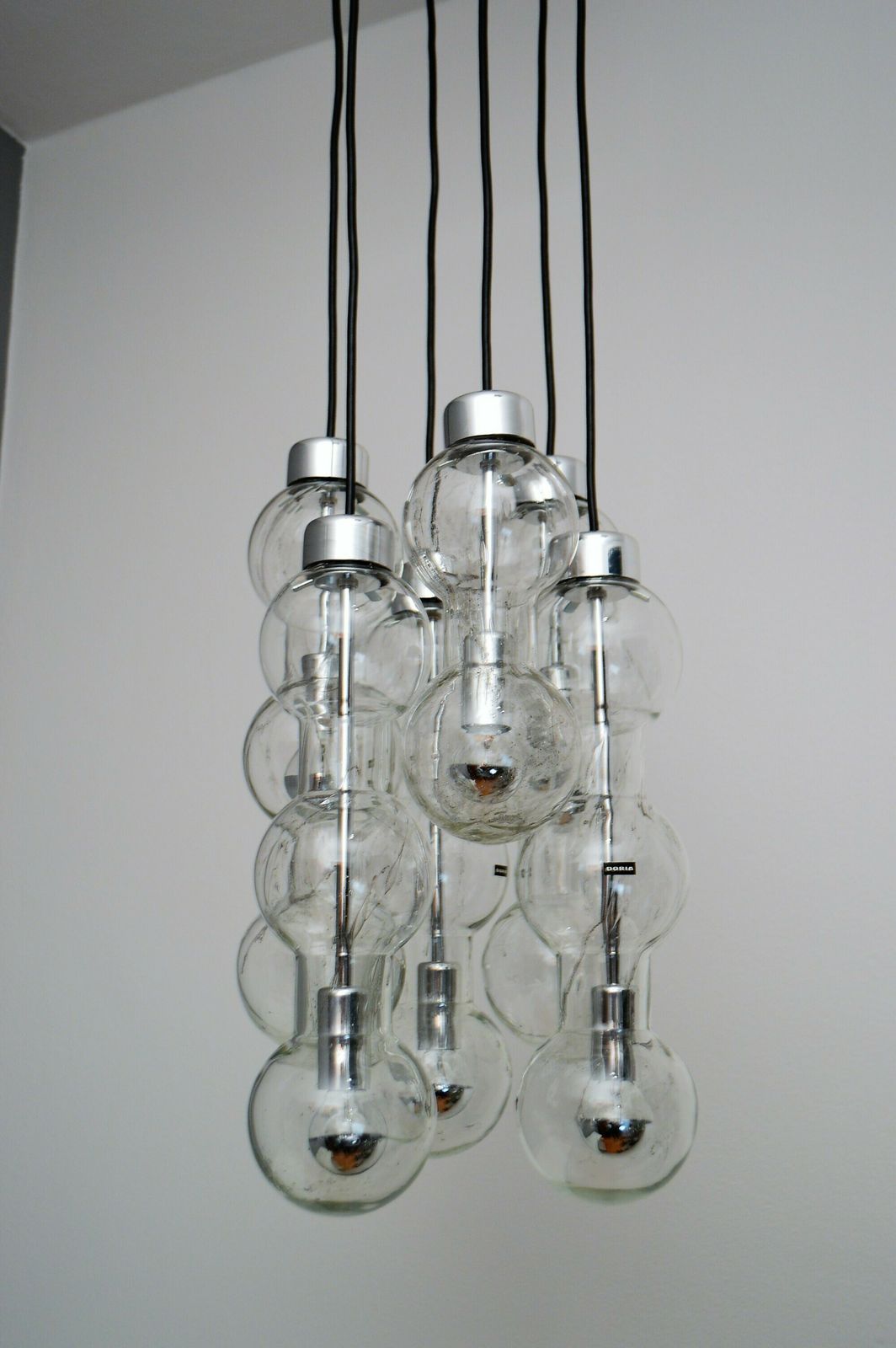 German Bubble Ice Glass And Chrome Cascade Chandelier Or Pendant Lamp By Doria, 1980 photo furniture