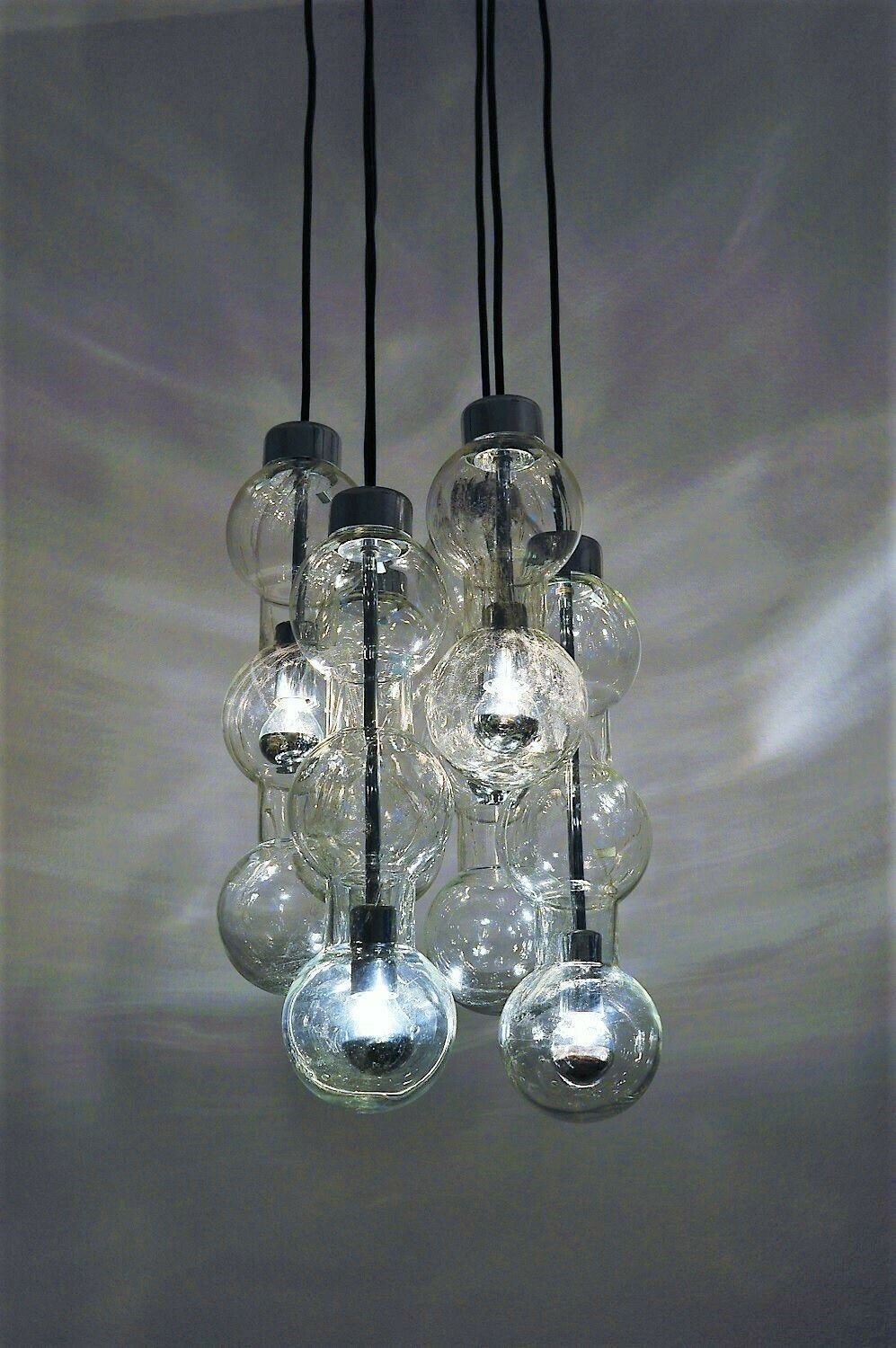 German Bubble Ice Glass And Chrome Cascade Chandelier Or Pendant Lamp By Doria, 1980 photo Lighting