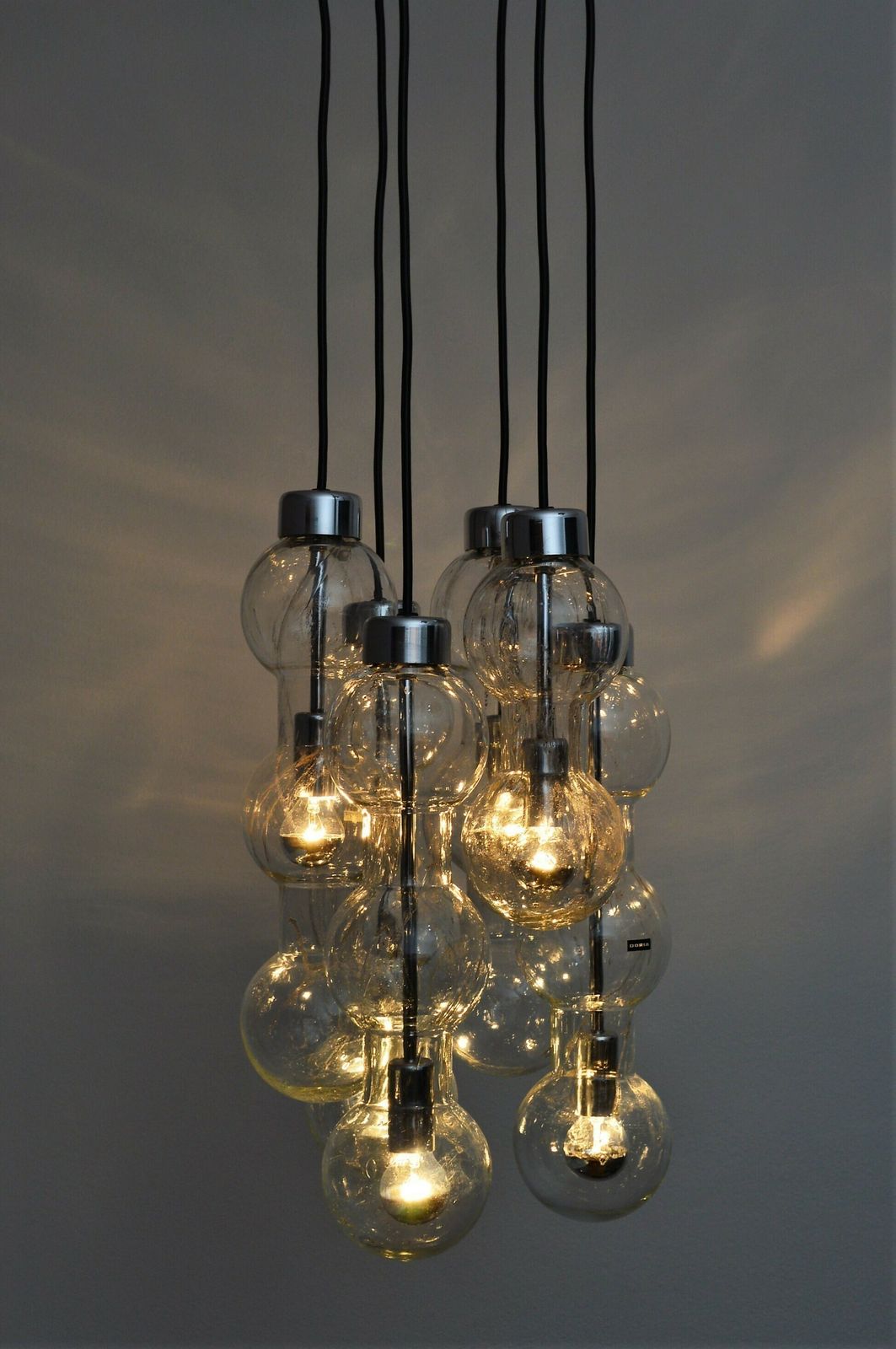 1350.0 German Bubble Ice Glass And Chrome Cascade Chandelier Or Pendant Lamp By Doria, 1980 photo