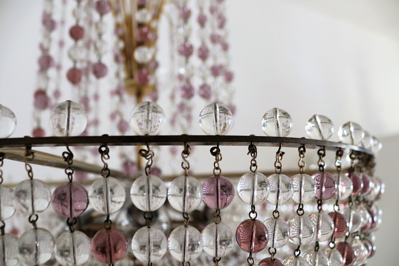 Italian Handcrafted Murano Art Nouveau Waterfall Chandelier In Brass And Crystal photo vinterior