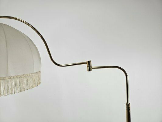 Lighting Golden Metal Reading Floor Lamp With Adjustable Arm And Fabric Lampshade, 1970 photo