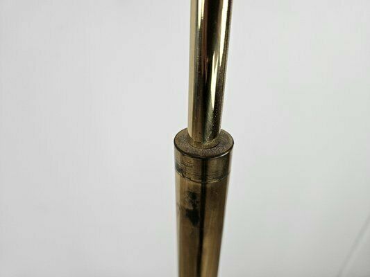 photo vinterior Golden Metal Reading Floor Lamp With Adjustable Arm And Fabric Lampshade, 1970