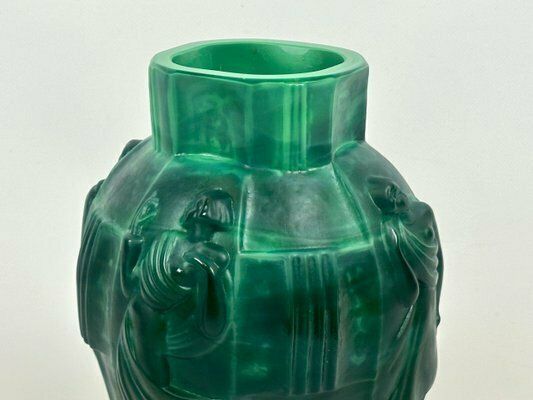 Art Deco Malachite Glass Ingrid Vase Attributed To Artur Pleva For Curt Schlevogt, 1950s photo Home Decor