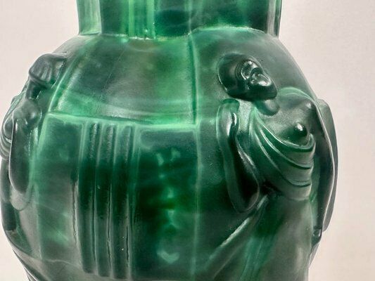 photo vinterior Art Deco Malachite Glass Ingrid Vase Attributed To Artur Pleva For Curt Schlevogt, 1950s