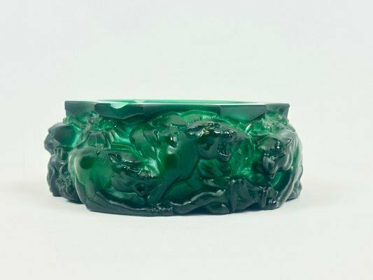 Bohemian Art Deco Malachite Glass Panthers Ashtray Attributed To Heinrich Hoffmann, 1940s photo 438.0
