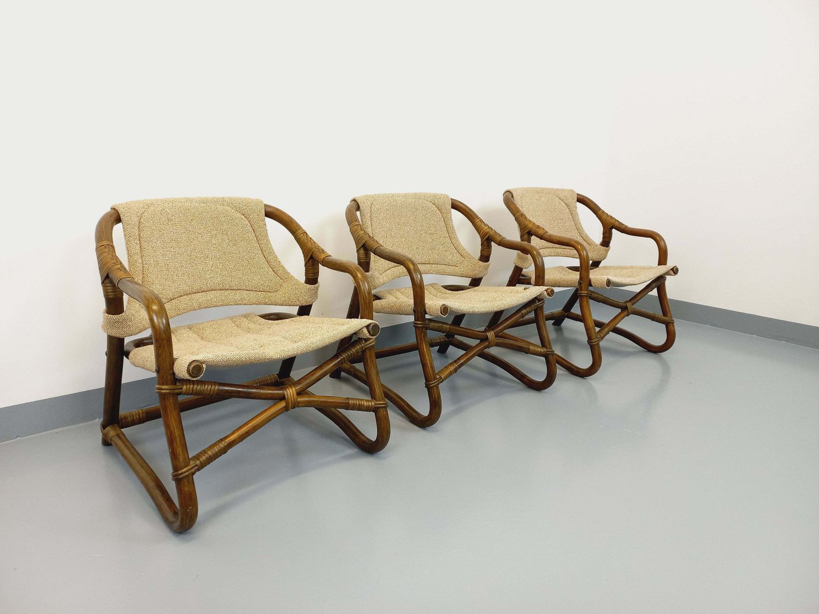 3 Danish Armchairs From Horsnæs Møbelfabrik In Rattan And Fabric photo furniture