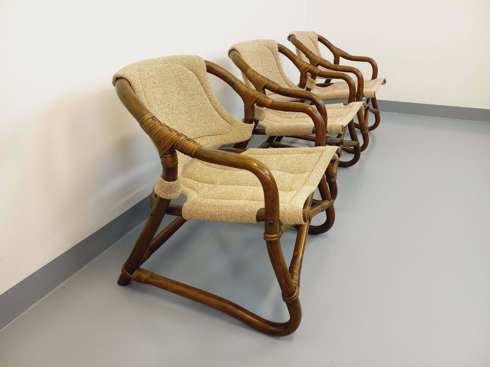 3 Danish Armchairs From Horsnæs Møbelfabrik In Rattan And Fabric photo Furniture