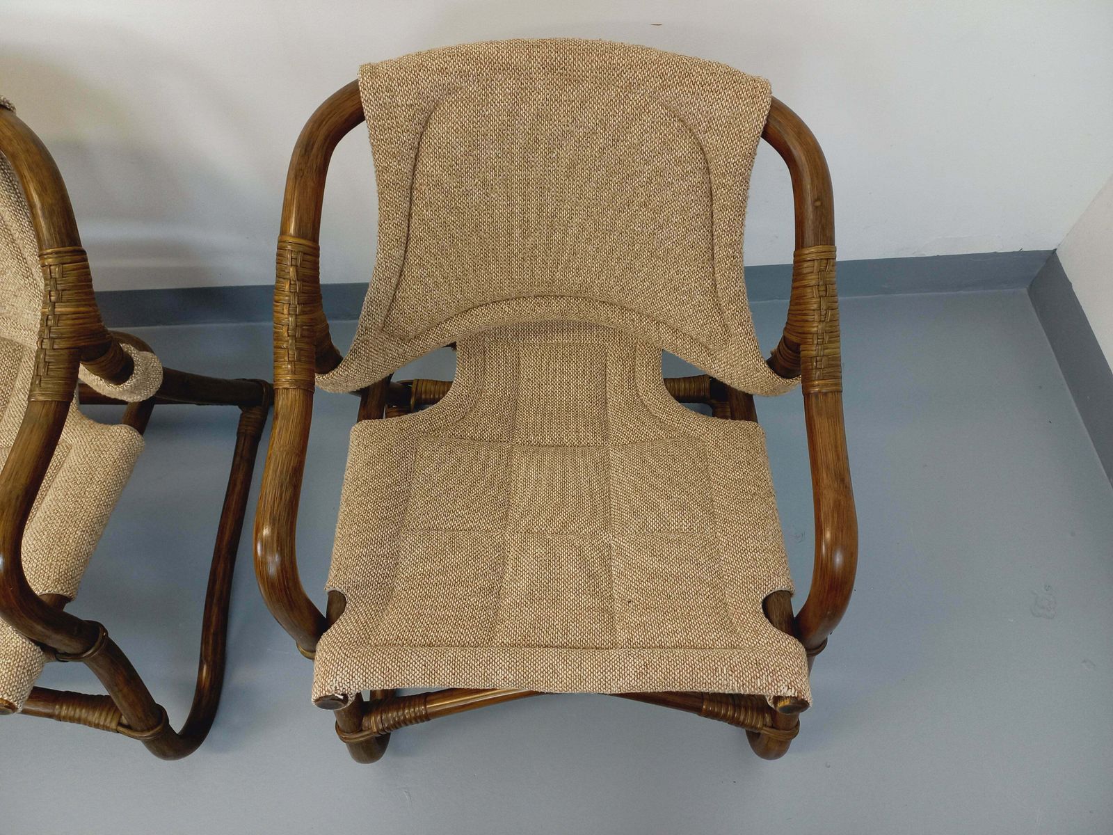 photo buy 3 Danish Armchairs From Horsnæs Møbelfabrik In Rattan And Fabric