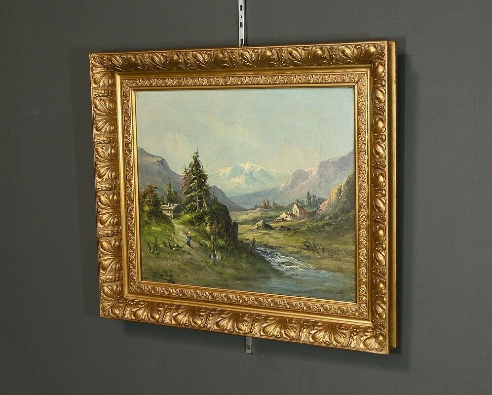 Oil On Canvas “Mountain Landscape” Signed C. Lion – Late 19th Century photo for sale